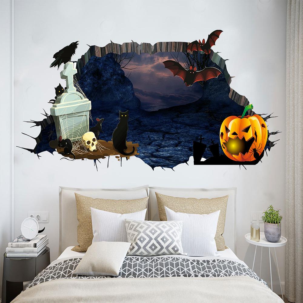 Изображение товара: Хэллоуин стикер на стену Новое кладбище Тыква 3D сломанные стены наклейки на пол, на стену гостиной спальни декоративные картины обои