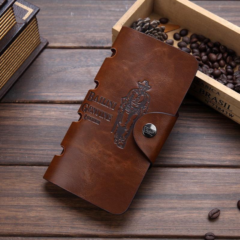 Изображение товара: Мужской классический винтажный кошелек Bailini, ковбойский длинный кожаный клатч с карманом для монет, кожаные клатчи, 2019