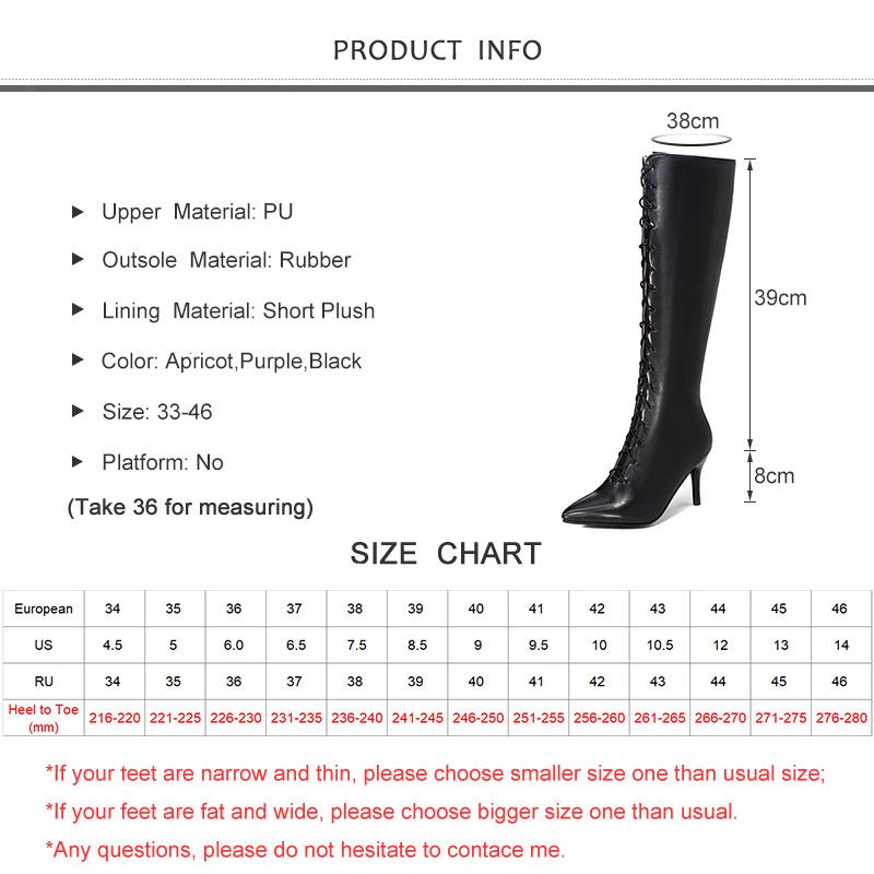 Изображение товара: 2019 г. новые зимние женские сапоги до колена пикантная женская обувь на высоком тонком каблуке с острым носком черные мотоботы Большие размеры 33-46