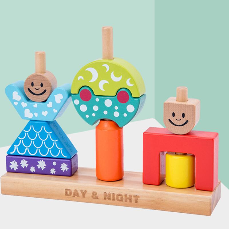 Изображение товара: Креативные Обучающие деревянные игрушки дневной и ночной колонны строительный конструктор для раннего обучения детей игрушки для малышей подарок на день рождения и Рождество