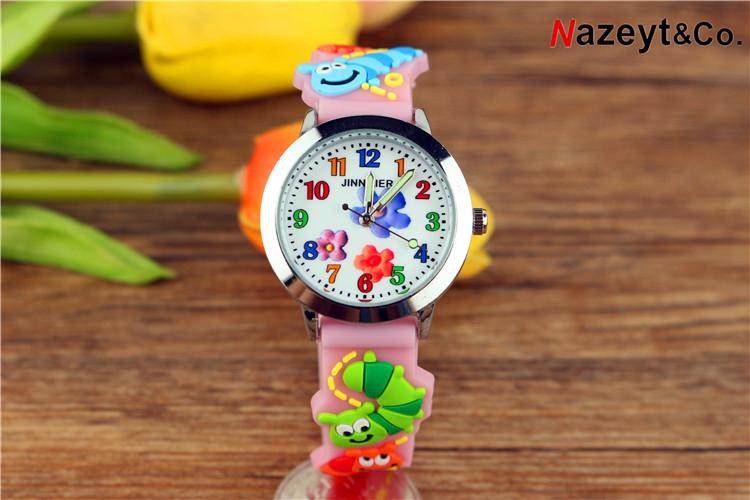 Изображение товара: Детские Кварцевые часы для мальчиков и девочек, 3d-часы с красивым цветком, простым циферблатом в виде лица и насекомых, с силиконовым ремешком, детские светящиеся наручные часы