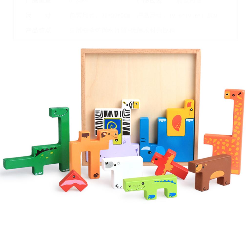 Изображение товара: Деревянная настольная игра-головоломка, дикие сафари, животные, деревянный блок, обучающая игра Танграм, игрушка для детей, подарок для детей