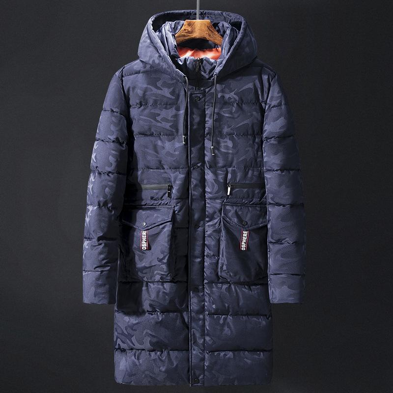 Изображение товара: Камуфляжная зимняя мужская парка, Повседневная Длинная куртка, верхняя одежда, плотная теплая верхняя одежда с капюшоном, ветрозащитное синее и темно-серое пальто