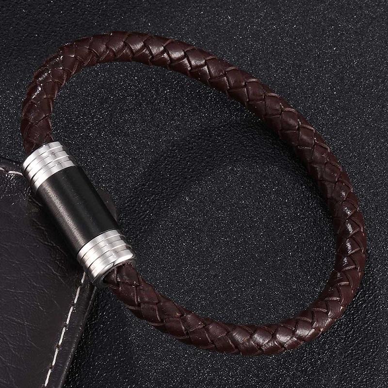 Изображение товара: Модный 6 мм черный/коричневый кожаный плетеный браслет для мужчин и женщин Ювелирный магнитный браслет со стальными элементами мужской браслет на запястье подарки PD0410