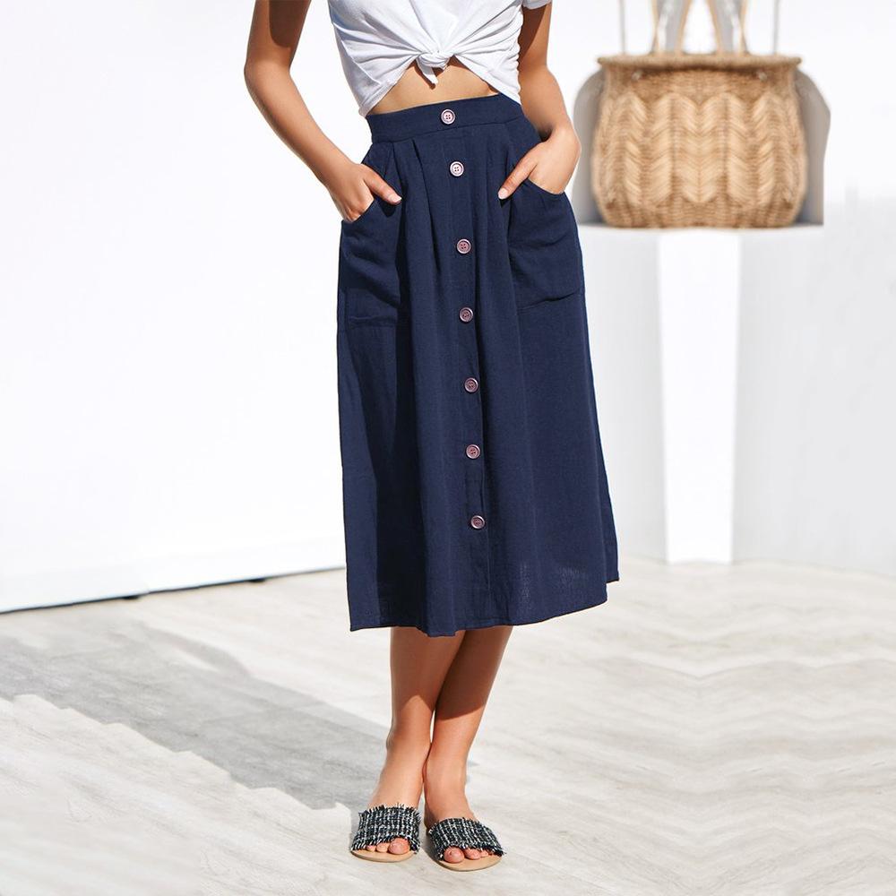 Изображение товара: Женская плиссированная юбка средней длины, трапециевидная Юбка До Колена с поясом и высокой талией, с карманами, в Корейском стиле, для лета