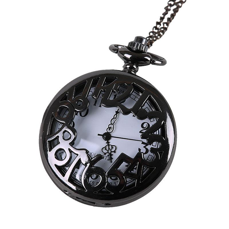 Изображение товара: Винтажные креативные черные часы с большими арабскими цифрами, модные кварцевые карманные часы с цепочкой-ожерельем
