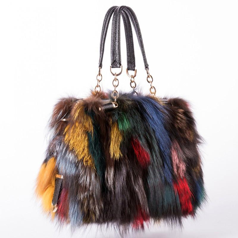 Изображение товара: Роскошные женские сумки из натурального Лисьего меха, новейшие вечерние сумки из натуральной кожи разных цветов, женская сумка на плечо из лисьего меха, сумки через плечо в подарок