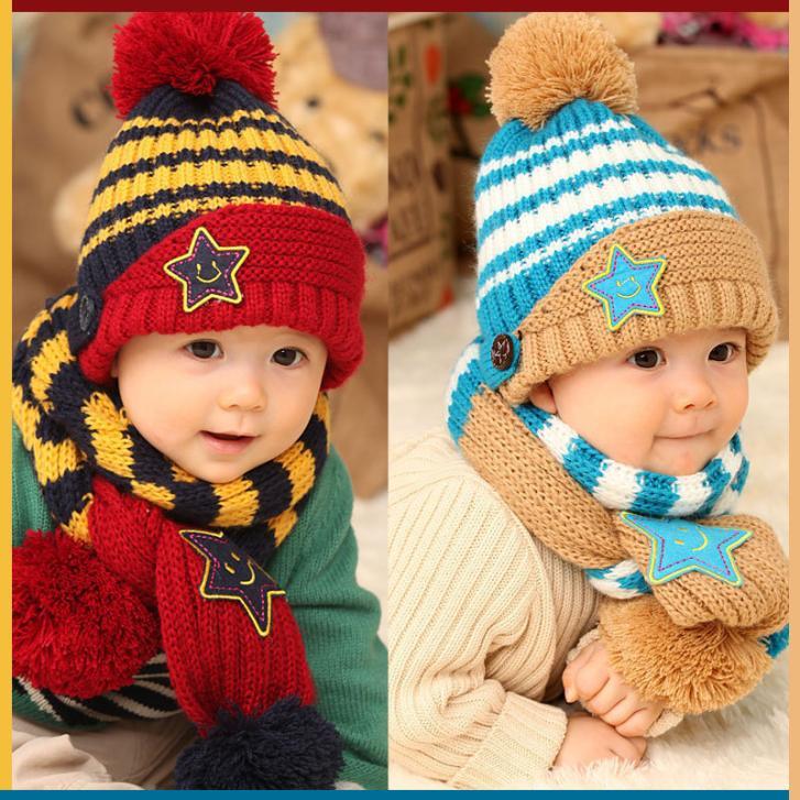 Изображение товара: Модные новые зимние детские шапочки 5 звезд и шапочки шарф шапка комплект для маленьких мальчиков девочек вязаные детские шапки и кепки Бесплатная доставка