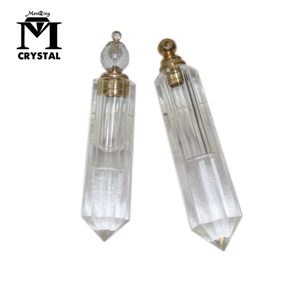 Изображение товара: Натуральный прозрачный кристалл камень подвеска в виде бутылочки парфюма белый кварцевый маятник бутылка эфирного масла ожерелье желая бутылка