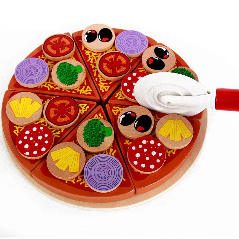 Изображение товара: Деревянная игрушка для кухни, мини-еда, деревянная игрушка для еды, Реалистичная резка овощей, игрушка для пиццы, Реалистичная детская игрушка для прентенда, набор игрушек для еды