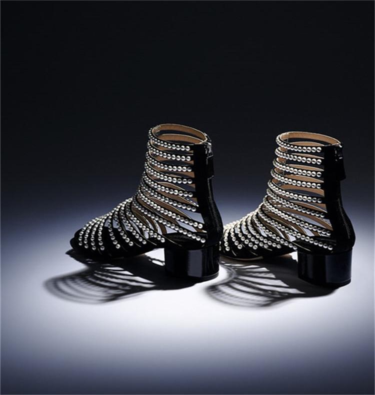 Изображение товара: Модная летняя обувь для подиума женские пикантные сандалии-гладиаторы на блочном каблуке с вырезами ботильоны блестящая жемчужина босоножки размера плюс 34-44