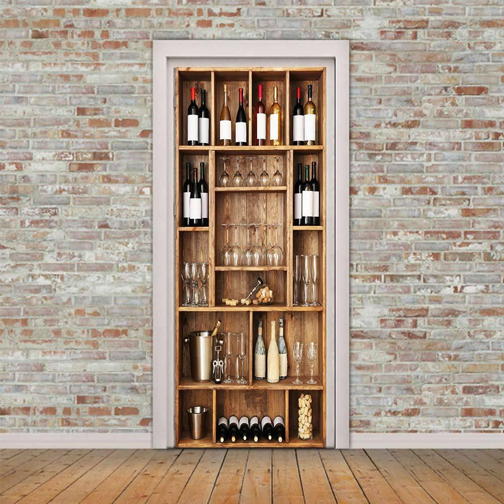 Изображение товара: 3D наклейки на дверь винного шкафа, DIY наклейки на стену спальни, декор двери, Настенные обои, водонепроницаемая наклейка из ПВХ, домашний декор