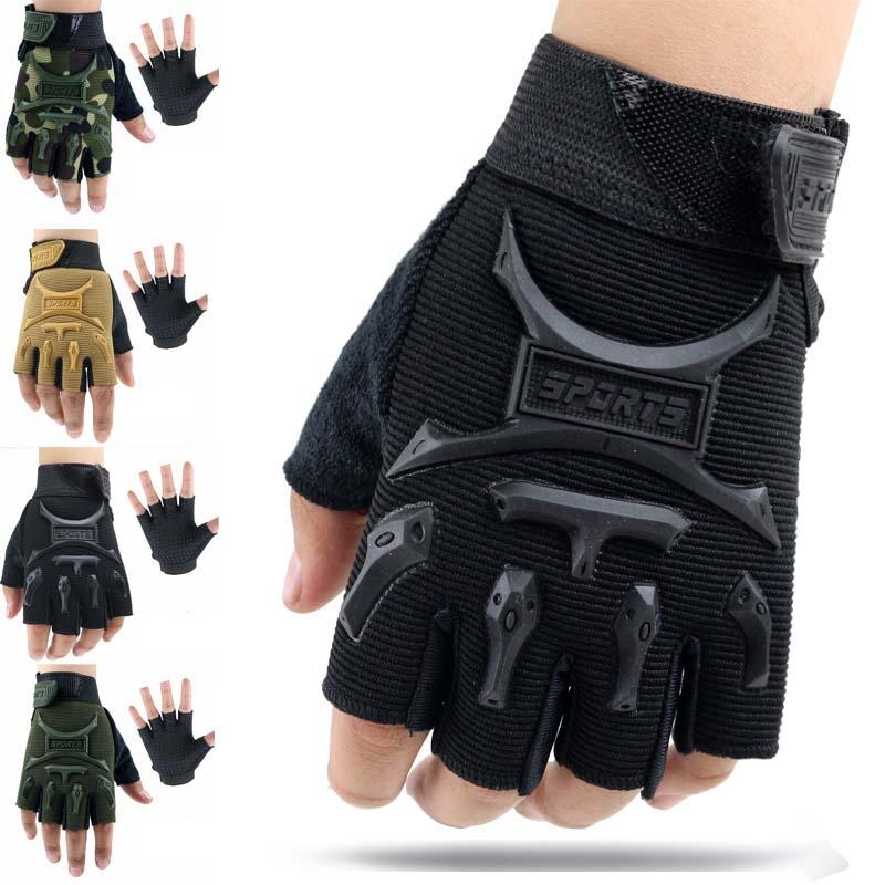 Изображение товара: Женские детские тактические перчатки без пальцев, военные камуфляжные противоскользящие рукавицы, детские спортивные велосипедные перчатки с полупальцами для мальчиков