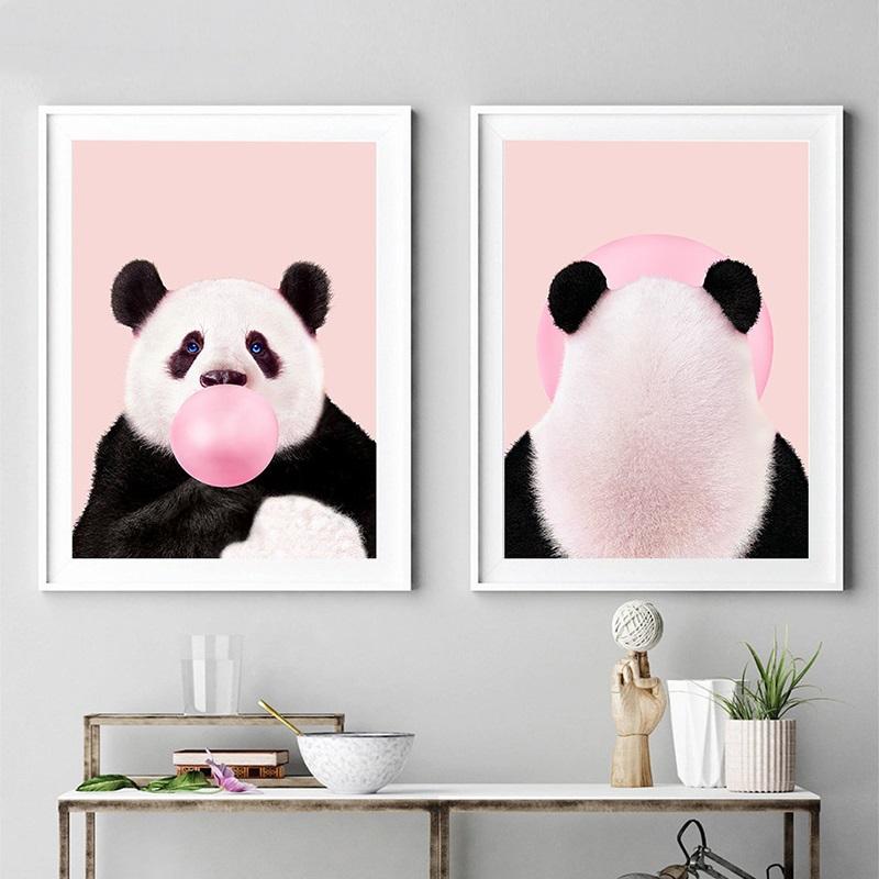 Изображение товара: Мультяшные розовые панды, скандинавские плакаты, настенные художественные украшения для детской комнаты, Картина на холсте без рамы, настенное искусство 2019