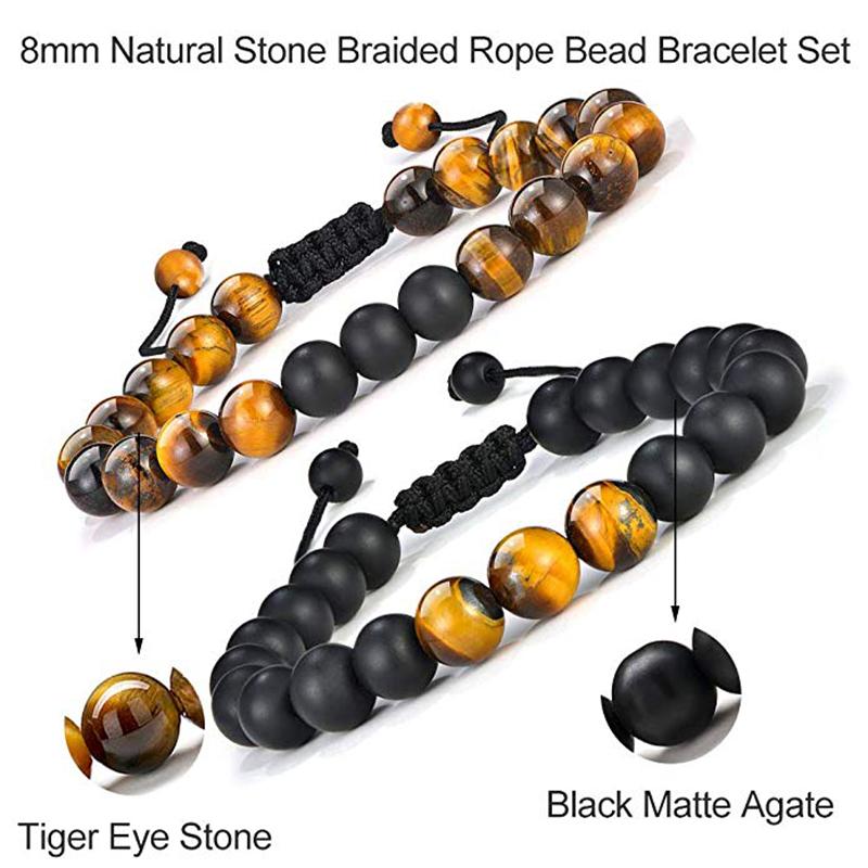 Изображение товара: Браслет из бисера HIYONG для мужчин и женщин, 8 мм, регулируемый браслет «тигровый глаз», натуральный черный матовый камень, Набор браслетов, ювелирные изделия, подарки
