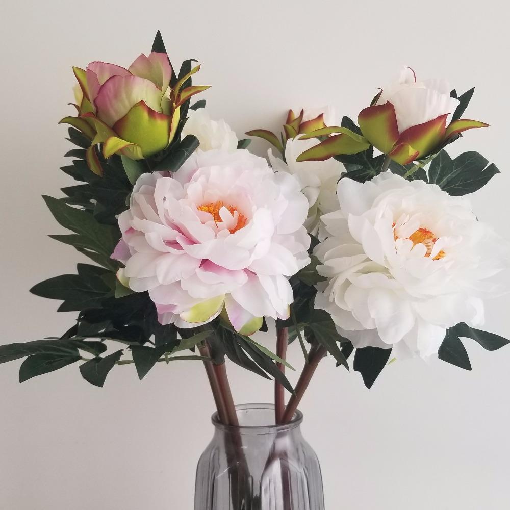 Изображение товара: Большой цветок пиона головы, искусственные цветы, букет, цветы с бутоном, яркие цветы для домашнего стола, Декор, свадебные украшения