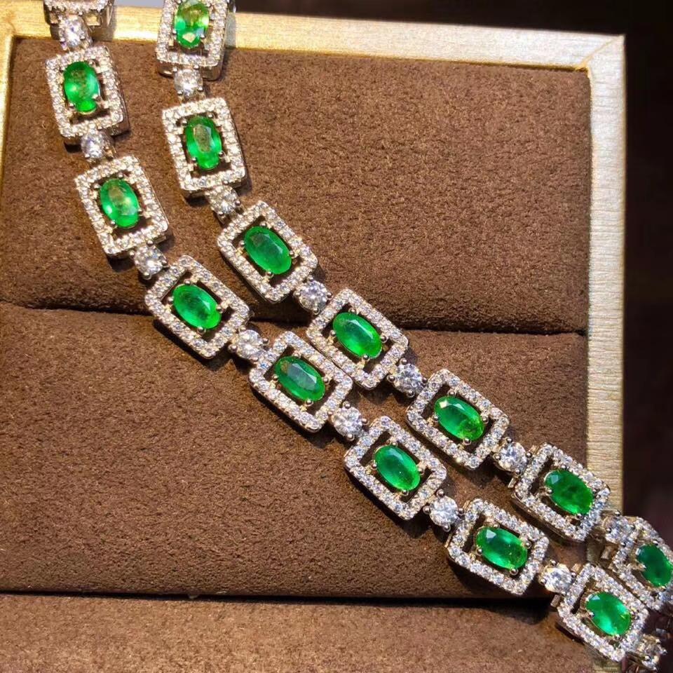 Изображение товара: Женский браслет из серебра 925 пробы, с натуральным зеленым изумрудом