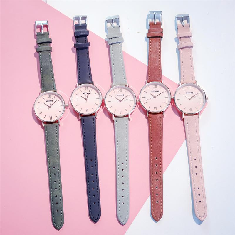 Изображение товара: Простые Женские часы 2021 Ulzzang модные брендовые женские кварцевые часы повседневные женские часы кожаные Наручные часы Montre Femme подарки