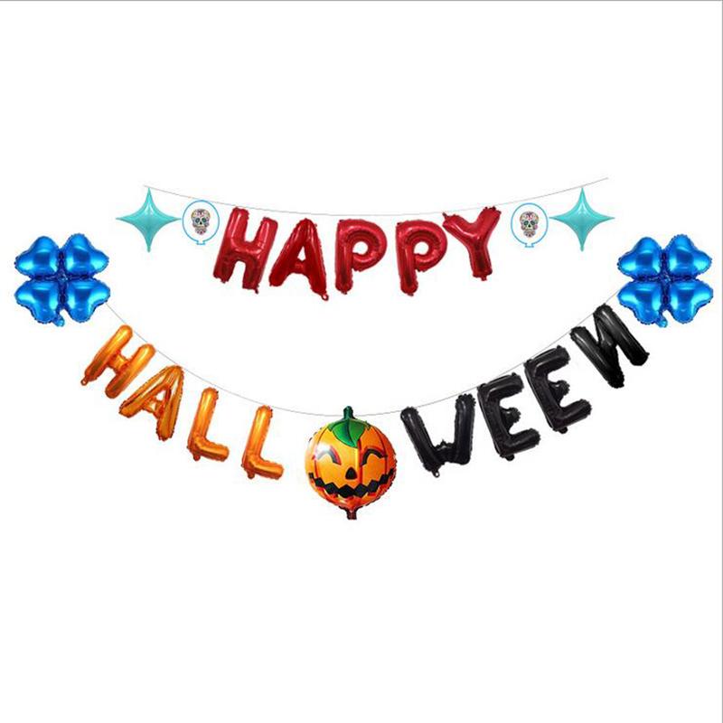 Изображение товара: Счастливый Хэллоуин, фольга, воздушный шар, украшение на Хэллоуин, 16 дюймов, тыква, клевер, воздушные шары, баннер, ужас, вечеринка, украшение