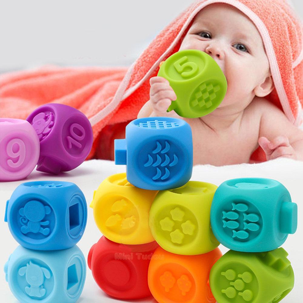 Изображение товара: 10 шт. детские резиновые мягкая игрушка 3D сенсорные гандбол Животного Цифровой детское образование Прорезыватель игрушка шарик для ванной