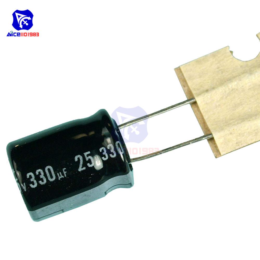 Изображение товара: Алюминиевый электролитический конденсатор Redial, 50 шт./лот, 25 в, 330 мкФ Ф, емкость 10*12 мм, низкий электролитический конденсатор ESR