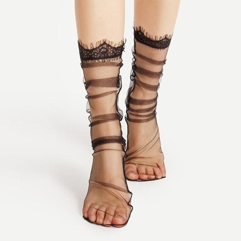 Изображение товара: Популярные женские шифоновые прозрачные сетчатые кружевные носки, женские ультратонкие газовые носки принцессы, женские носки