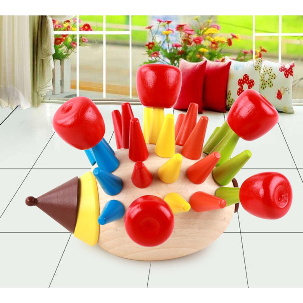Изображение товара: Деревянные разноцветные игрушки-пазлы с рисунками ежиков, сборные Игрушки для раннего развития, разборные игрушки для мальчиков и девочек