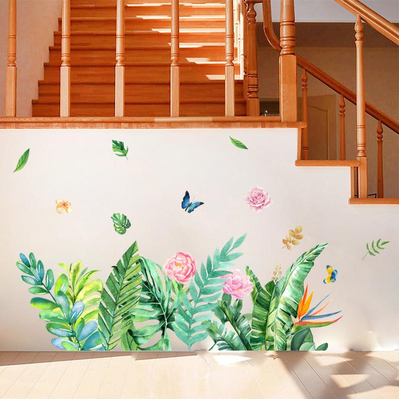 Изображение товара: Тропическое дерево листья цветок бабочка наклейки на стену Сделай Сам растения наклейки на стену для гостиной спальни украшение домашний декор фрески