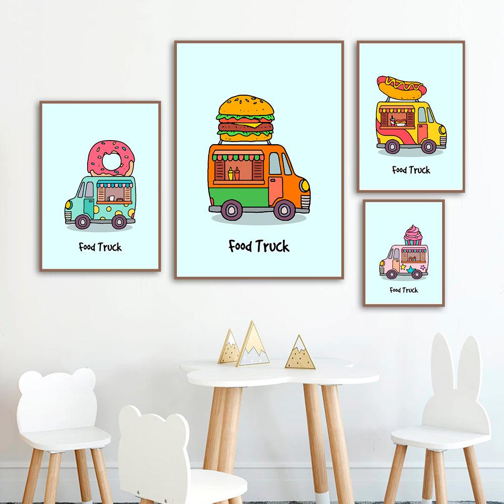 Изображение товара: Гамбургер хот-дог мороженое пончики еда грузовик стены Художественная печать на холсте плакаты на скандинавскую тему и принты настенные картины Детская комната Декор