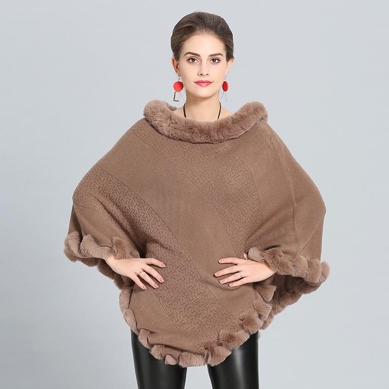 Изображение товара: 2018 Модный женский теплый зимний шарф из пашмины, шаль из искусственного кашемира, меховой воротник, накидка, шаль, теплое пончо, Женские палантины