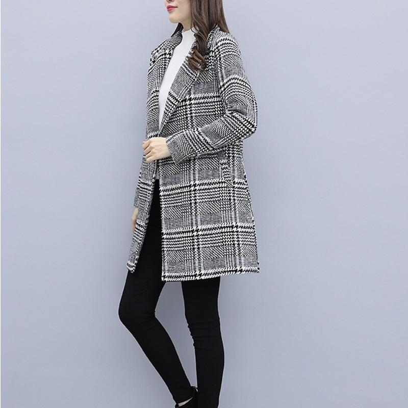 Изображение товара: Женское шерстяное пальто, повседневное приталенное пальто средней длины, с воротником в клетку, из смешанной шерсти, на осень и зиму, AA15, 2021