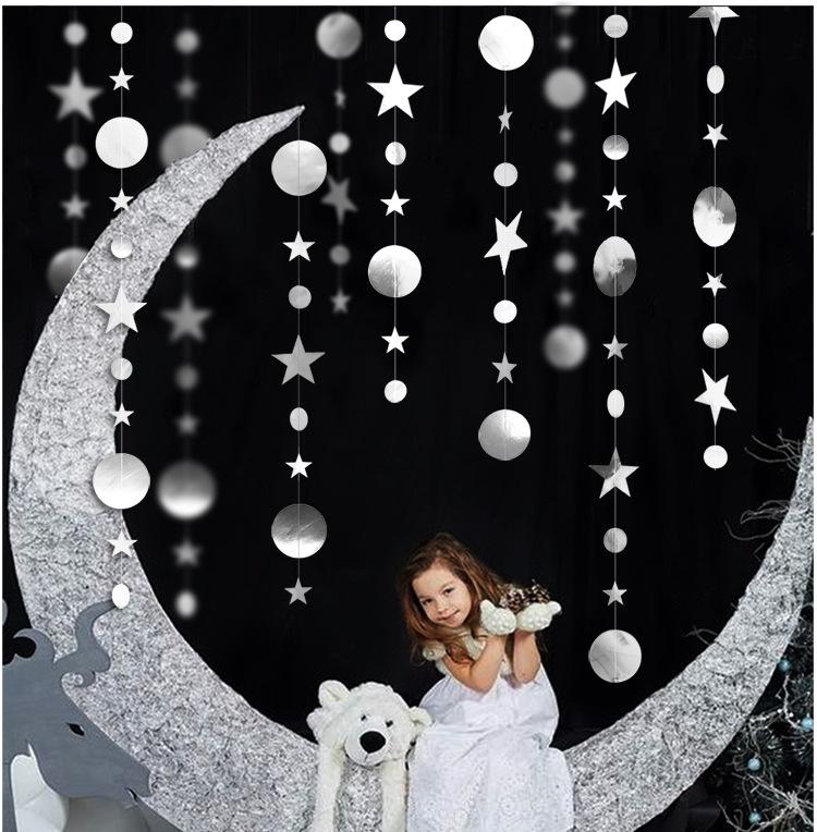 Изображение товара: Круглая гирлянда со звездами, 4 м, флажки для будущей матери, подвесная Бумажная гирлянда на день рождения, свадьбу, выпусквечерние, вечеринку, украшение для дома