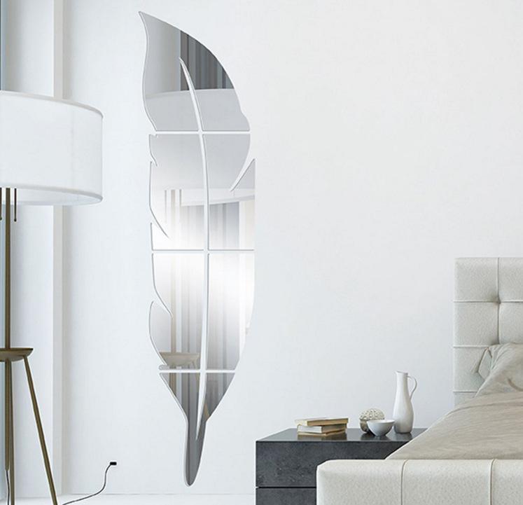 Изображение товара: 6 шт. зеркальная Настенная Наклейка с перьями, Настенная Наклейка для гостиной, дивана, настенное украшение, креативная Настенная Наклейка