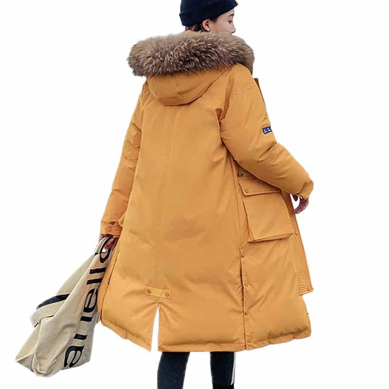 Изображение товара: Новинка 2019, размера плюс зимние парки, Женская длинная хлопковая куртка, утепленное пальто с капюшоном, Женские ветрозащитные куртки с хлопковой подкладкой, G495