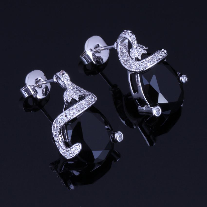 Изображение товара: Поглощающий черный кубический цирконий Посеребренные Ювелирные наборы серьги кулон цепь кольцо V0238