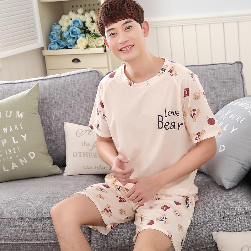 Изображение товара: Пижама женская и мужская хлопковая для пар, новинка 2019, летняя Корейская одежда большого размера, женские шорты с коротким рукавом, повседневные пижамные комплекты