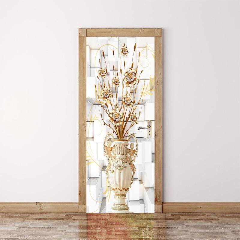 Изображение товара: Ваза художественная дверная Наклейка 3D обои Гостиная Спальня домашний Декор ПВХ Самоклеящиеся наклейки на стену