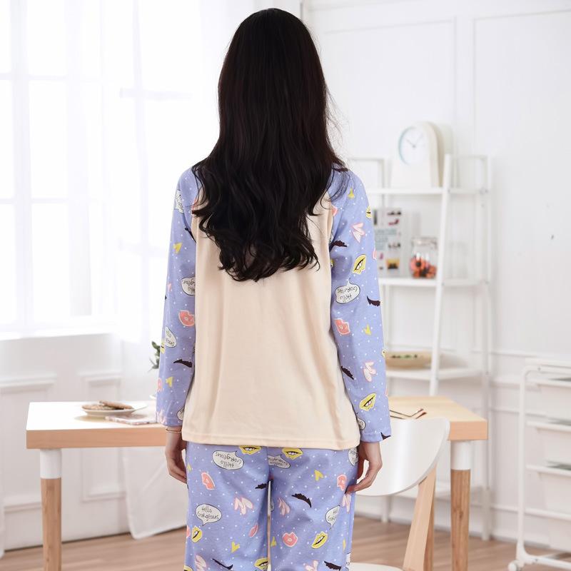 Изображение товара: Женские весенние и осенние хлопковые длинные штаны с длинным рукавом, милые модные домашние пижамные комплекты из двух предметов, женские пижамные комплекты