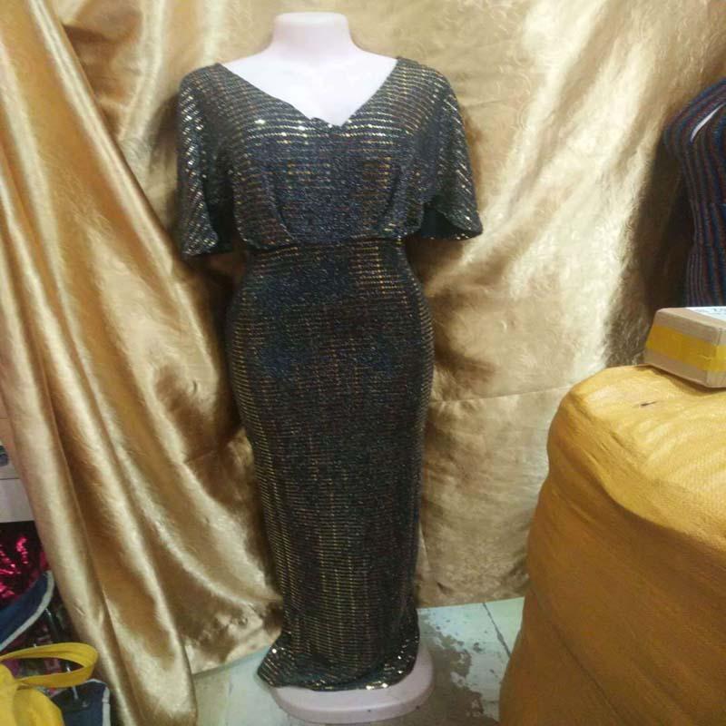 Изображение товара: Женское вечернее платье с блестками, элегантное облегающее Макси-платье до пола с V-образным вырезом, рукавом летучая мышь и высокой талией, 2019