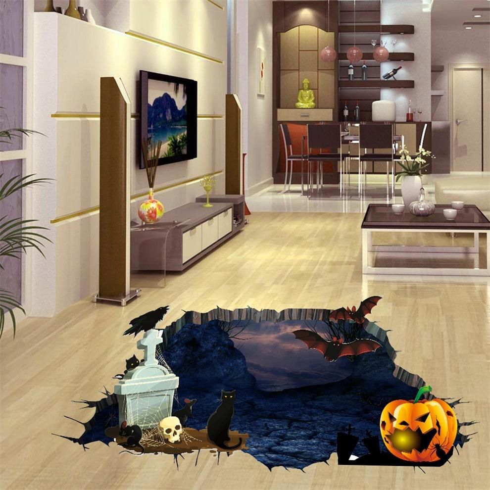 Изображение товара: Хэллоуин стикер на стену Новое кладбище Тыква 3D сломанные стены наклейки на пол, на стену гостиной спальни декоративные картины обои