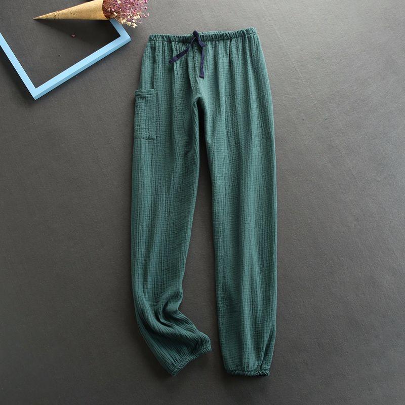 Изображение товара: New Autumn Women Cotton Crepe Sleep Pants Solid Pajama Pants Elastic Waist Sleep Bottoms Lounge Night Pants Sleeping Sleep Wear