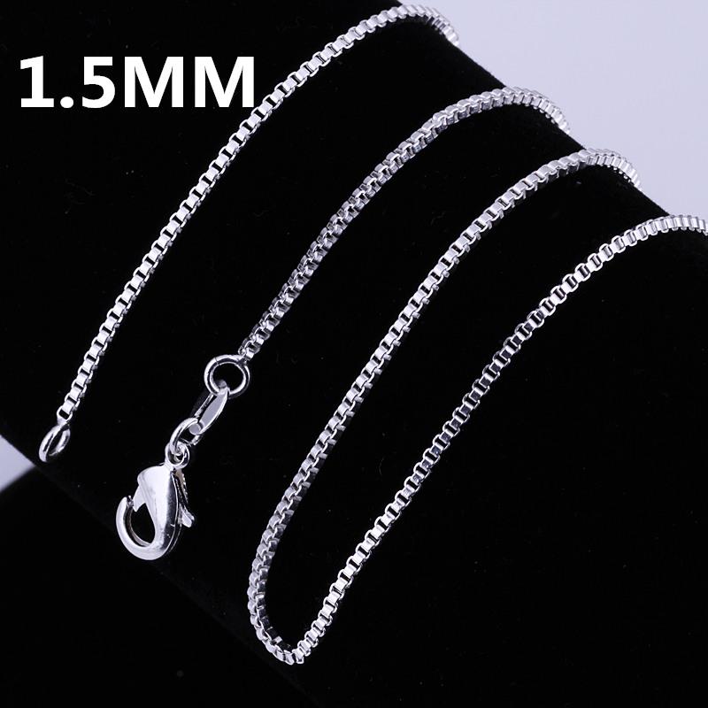 Изображение товара: Оптовая продажа, Женское и мужское ожерелье, свадебная цепочка 1,5 мм в коробке, серебристого цвета, LN059