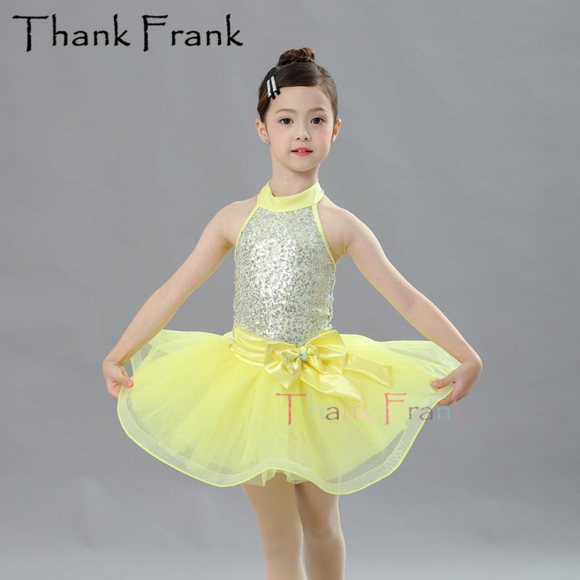 Изображение товара: Балетное платье с лямкой на шее для девочек; Детский костюм принцессы с блестками; танцевальные платья для взрослых с желтым бантом; танцевальные костюмы балерины; C590