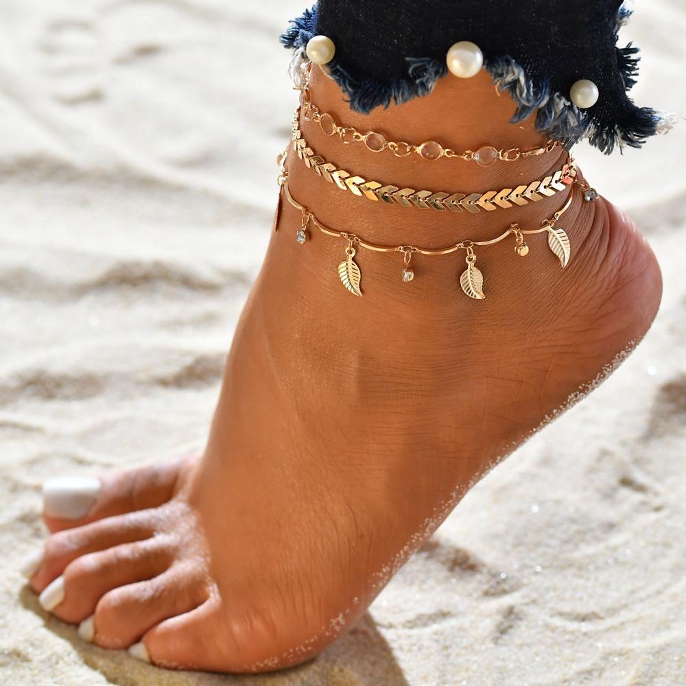 Изображение товара: Женский винтажный браслет ручной работы, многослойный браслет на ногу с бусинами в форме морских черепах, летняя бижутерия в богемном стиле