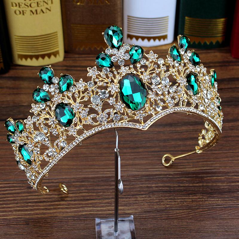 Изображение товара: Диадема для волос, с зелеными кристаллами, в стиле барокко, стразы, короны и диадемы для свадьбы, выпускного вечера, аксессуары для волос