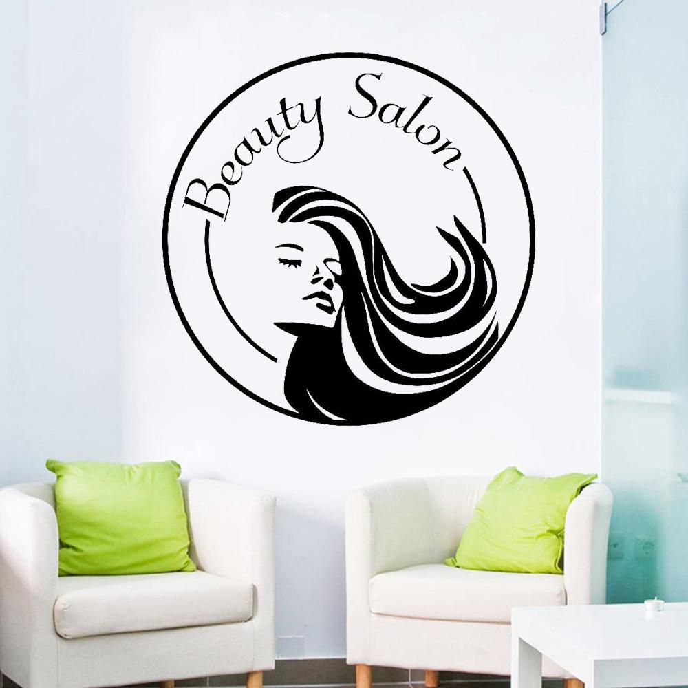 Изображение товара: Бизнес, логотип наклейки на стену салон красоты крутая девушка лицо длинные волосы виниловая наклейка силуэт наклейки на стену, окно обои A115