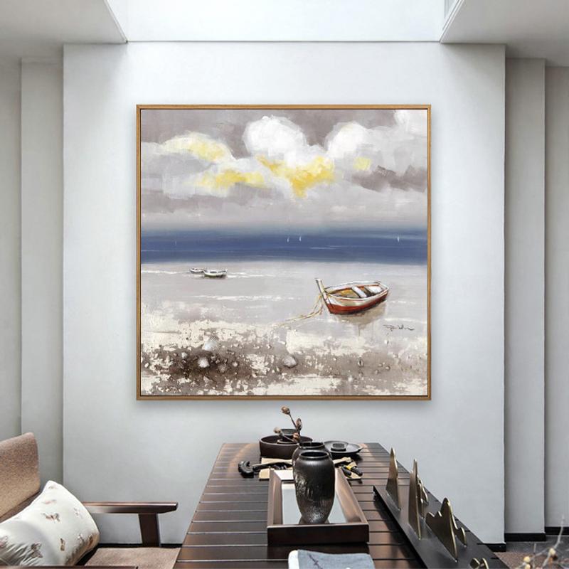 Изображение товара: Современное Абстрактное Искусство морской пейзаж масляная живопись на холсте плакаты и принты настенное искусство пляжные картины для гостиной Декор без рамки