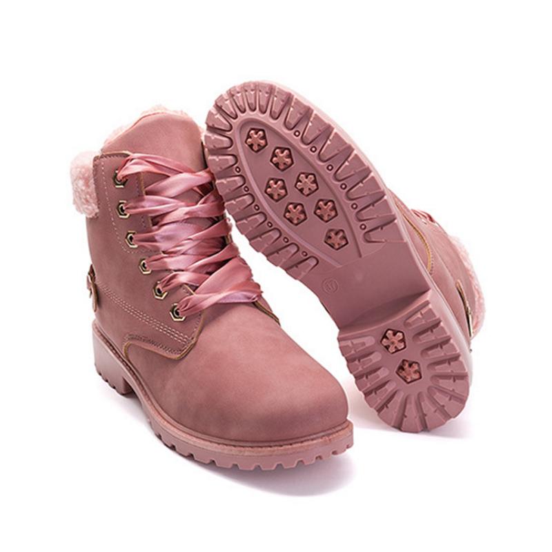 Изображение товара: Женские ботинки 2022, модная повседневная обувь на устойчивом каблуке, женские теплые бархатные ботильоны, женская обувь, однотонные зимние ботинки со шнуровкой и круглым носком
