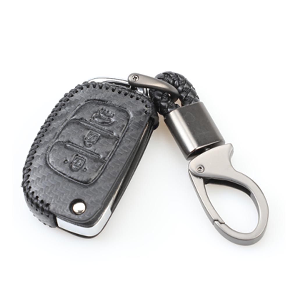 Изображение товара: Jingyuqin 3 кнопки кожаный карбоновый Автомобильный ключ чехол для hyundai Creta I10 I20 Tucson Elantra, Santa Fe 2016 2017 2018 держатель