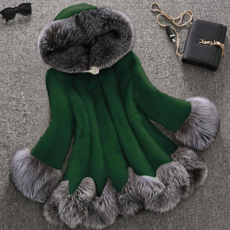 Изображение товара: Женское пальто из искусственного меха, сезон осень-зима 2021, Норковое меховое пальто, плюшевое толстое пальто из искусственного меха лисы с капюшоном, женская верхняя одежда, модель 6XL C71
